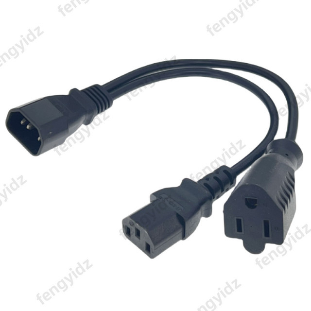 fengyidz Y-Typ Splitter-Adapterkabel IEC 320 C14 auf US Nema 5-15R und C13, Schwarz, 10 A 250 V - Bild 1