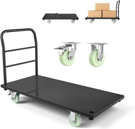 VEVOR Plattformwagen aus Stahl, klappbarer Transportwagen mit Schwenkrädern und Griff, Schwarz, B/T/H: 122,0 x 61,0 x 81,5 cm - Bild 1