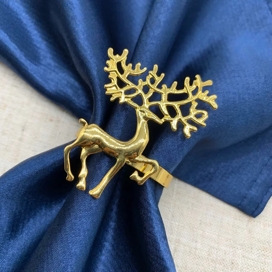60 Stück dekorative Weihnachts-Serviettenringe in Gold und Silber mit Elch-Motiv aus Metall - Bild 2