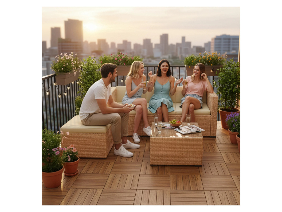 Juskys Polyrattan Gartenlounge Punta Cana in Sand/Beige für 3-4 Personen mit Sofa, Tisch und Hocker - Bild 2