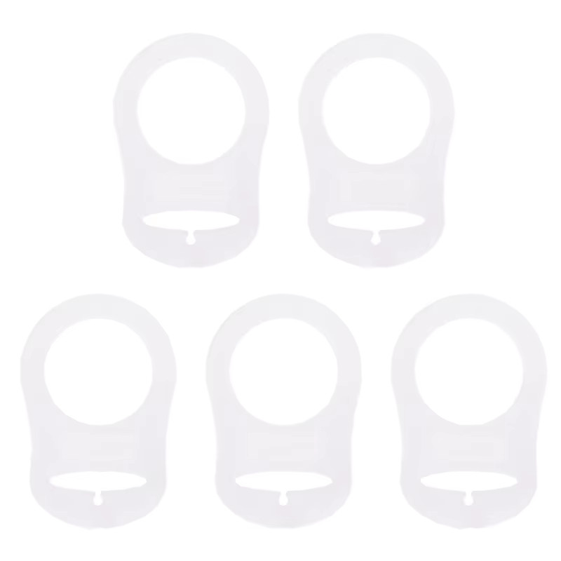 5 Stück Silikon Baby Schnuller Halter Clip Adapter Ringe in Multicolour und Transparent für Neugeborene - Bild 1