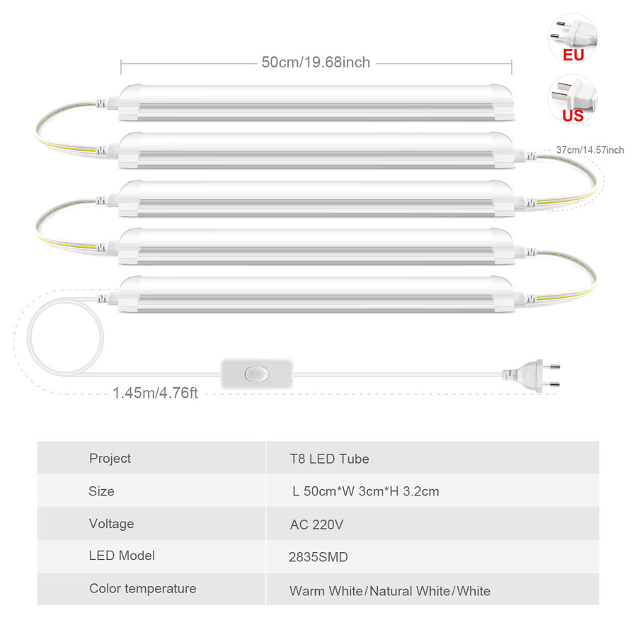 Lcamaw T8 LED-Röhre Aluminium-Lichtleiste, 25 W, Warmweiß, Länge: 50 cm - Bild 5