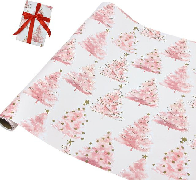 Rosa Geschenkpapier für Weihnachten und Geburtstage, 1 Rolle, 17 Zoll - Bild 1