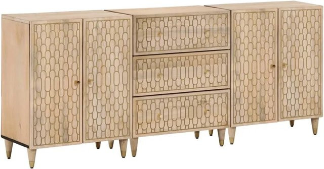 Set aus 3 vidaXL Beistellschränken aus Mango-Massivholz in Braun mit Blumenmuster im Retro-Stil, B/T/H: 60 x 33 x 75 cm - Bild 1