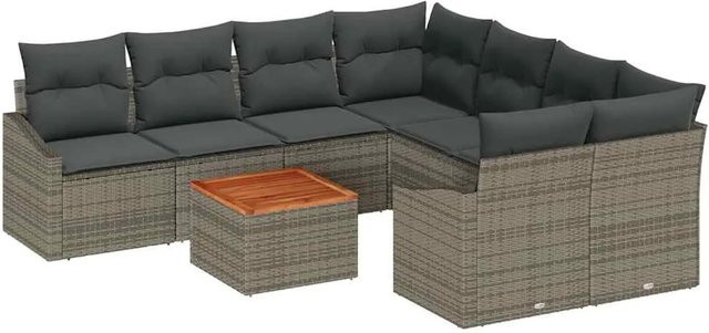 vidaXL Garten-Sofa-Set 9-tlg. aus Polyrattan in Grau mit Tisch und Polsterkissen - Bild 1