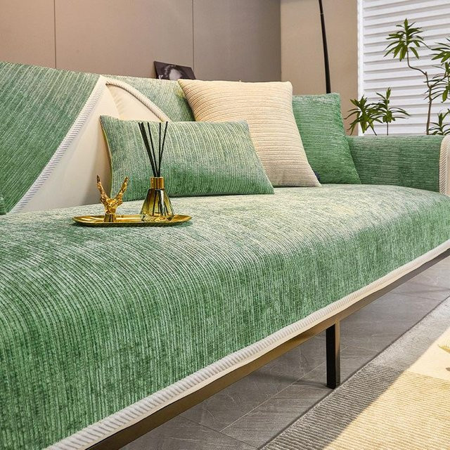 Chenille-Sofabezug von Super Six in Grün, universeller Couchbezug für dein Sofa, B/B: 70 x 70 cm - Bild 1