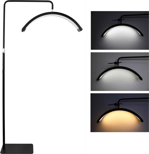 OWJHE 36W Boden-LED-Videoleuchte in Halbmondform mit Metall-Lichtstativ, Schwarz, Dimmbar, Höhe: 190 cm - Bild 1