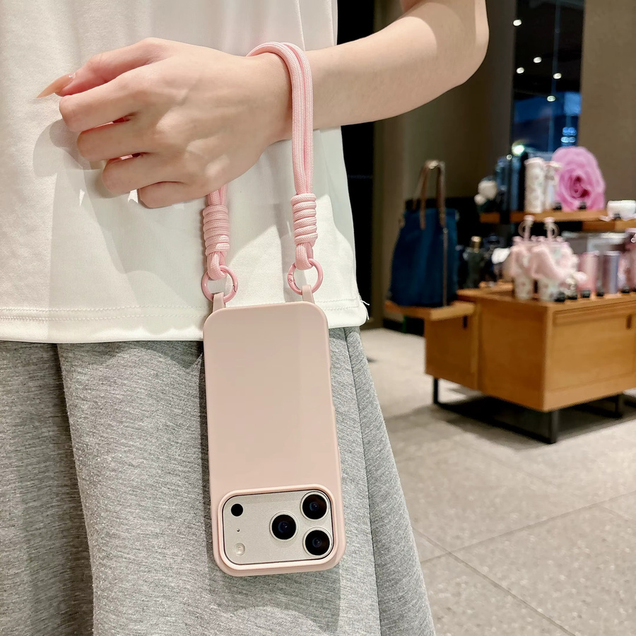 Stoßfeste Silikon-Schutzhülle für iPhone 17 Pro Max und 16 Pro Max mit modischem kurzem Trageriemen in Pink und Multicolour - Bild 2