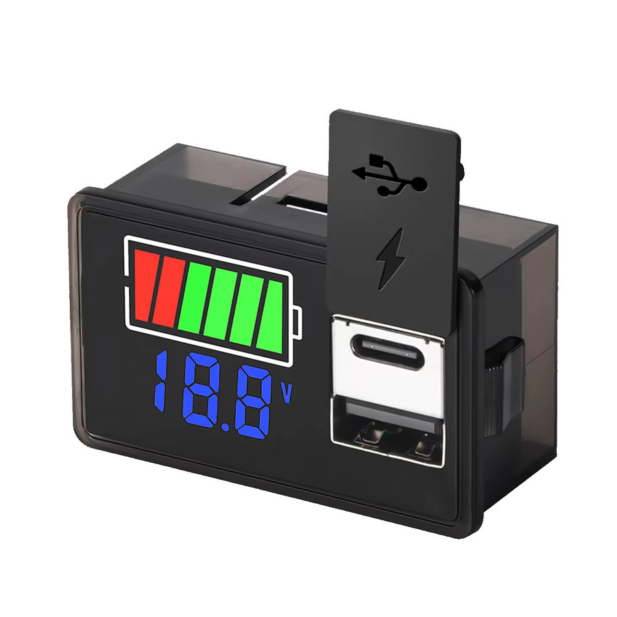 Aideepen LED-Stromanzeigegerät mit USB und Typ-C für Lithium- und Säurebatterien, Schwarz, DC 8-30V - Bild 4