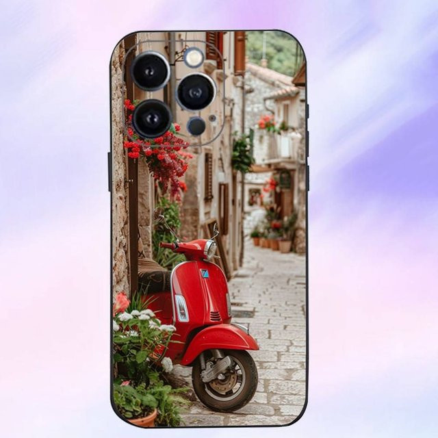 V-VespaS Roller Handyhülle aus weichem Silikon für iPhone 16, 15, 14, 13, 12, 11, XS, X, XR, SE, Mini, 8, 7 in Schwarz - Bild 1