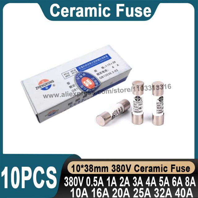 10 Stück Keramik-Sicherungen SHJJDA weiß, Maße: B: 10 mm, H: 38 mm, 380V - Bild 1