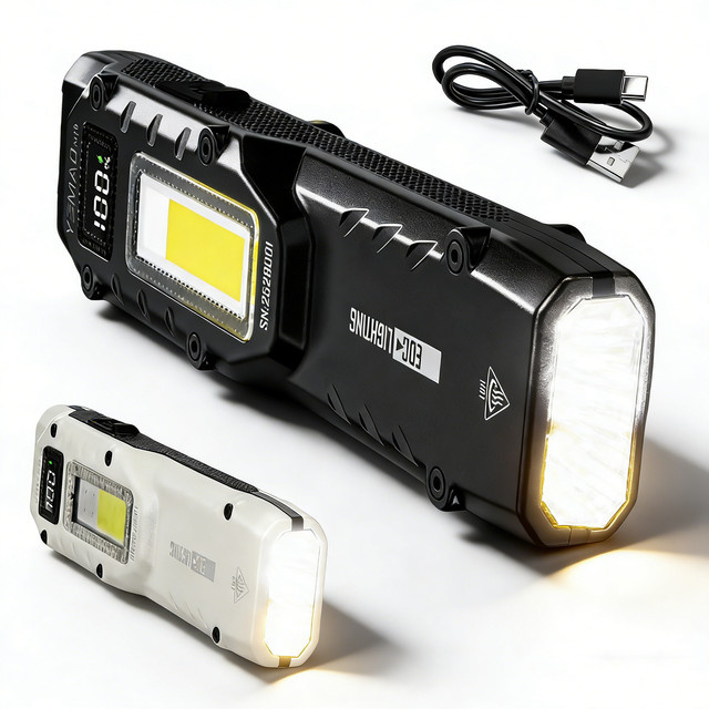 YEMAO Wiederaufladbare LED-Taschenlampe mit Digitalanzeige, COB-Licht und 8 Modi, Wasserdichte EDC-Taktische Taschenlampe für den Außenbereich - Bild 1