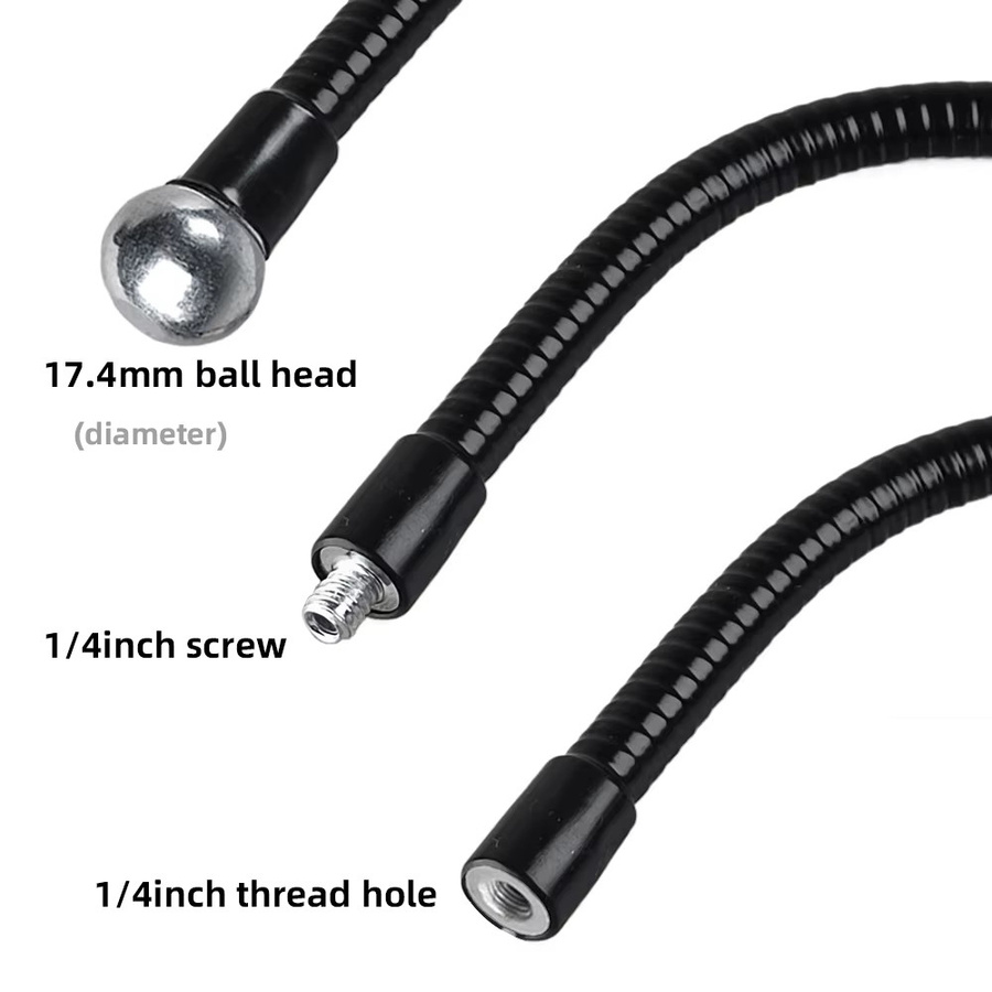 STAWIM Flexible Metallrohrstange als Einbeinstativ und Selfie Stick mit 1/4 Zoll Schraube und Kugelkopf-Verlängerungsarm für Kamerastativ und Handy in Schwarz - Bild 3