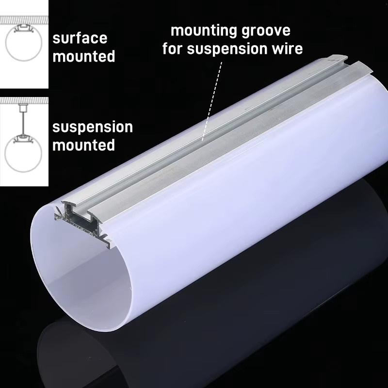 Khelse Runde LED-Aluminiumprofile in Weiß als Rohr für die Oberflächenmontage mit Diffusor-Halter für hängende lineare Lichtleisten - Bild 3