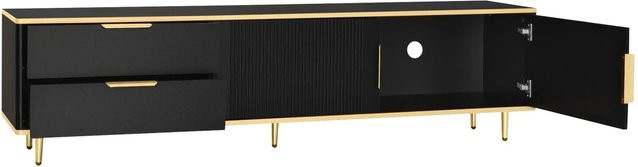 okwish TV Schrank in Schwarz mit geschnitzter Struktur, goldenen Griffen und goldenen Füßen, B/T/H: 175 x 37 x 45 cm - Bild 1