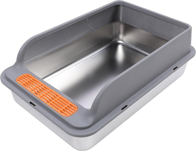 Canaryy Hochwandige Katzenstreuschale aus Edelstahl in Silber und Grau mit Spritzschutz und Pedalfilter - Bild 1