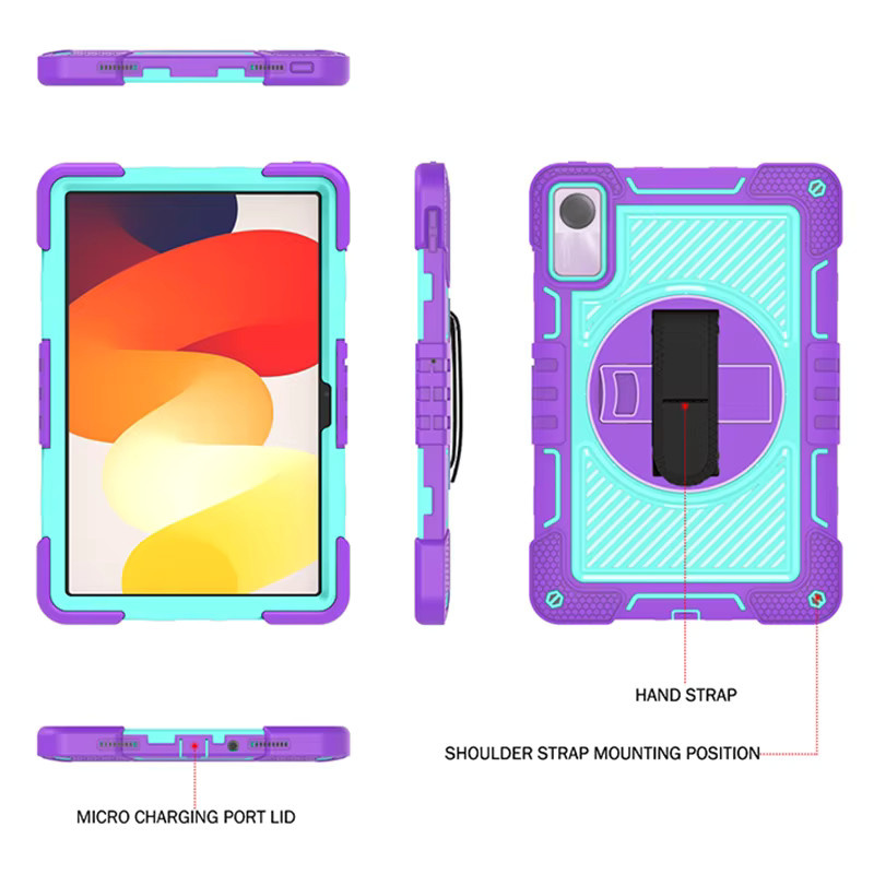 Xiaomi 3-in-1 Schutzhülle für Redmi Pad SE 11 Zoll 2023 mit Ständer, drehbarem Handschlaufe und Schultergurt in Pink - Bild 3