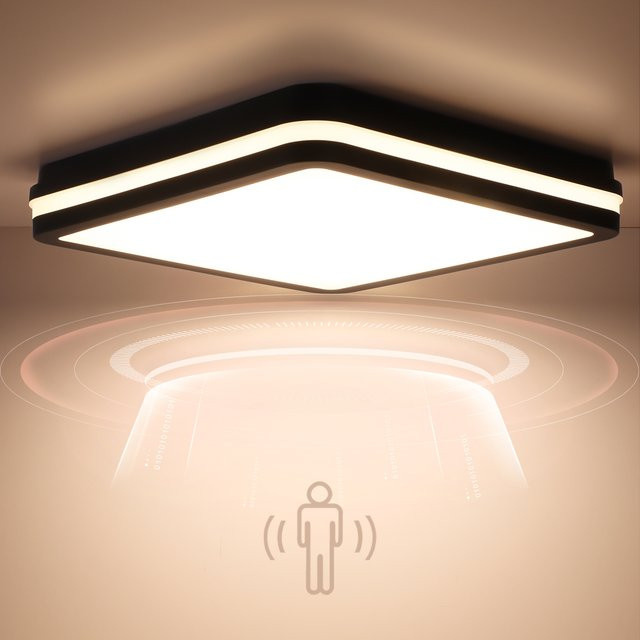 LEOEU Quadratische LED Smart Deckenleuchte mit Radar-Bewegungssensor, 18W, 1800LM, 4000K, IP54, Schwarz und Weiß - Bild 1