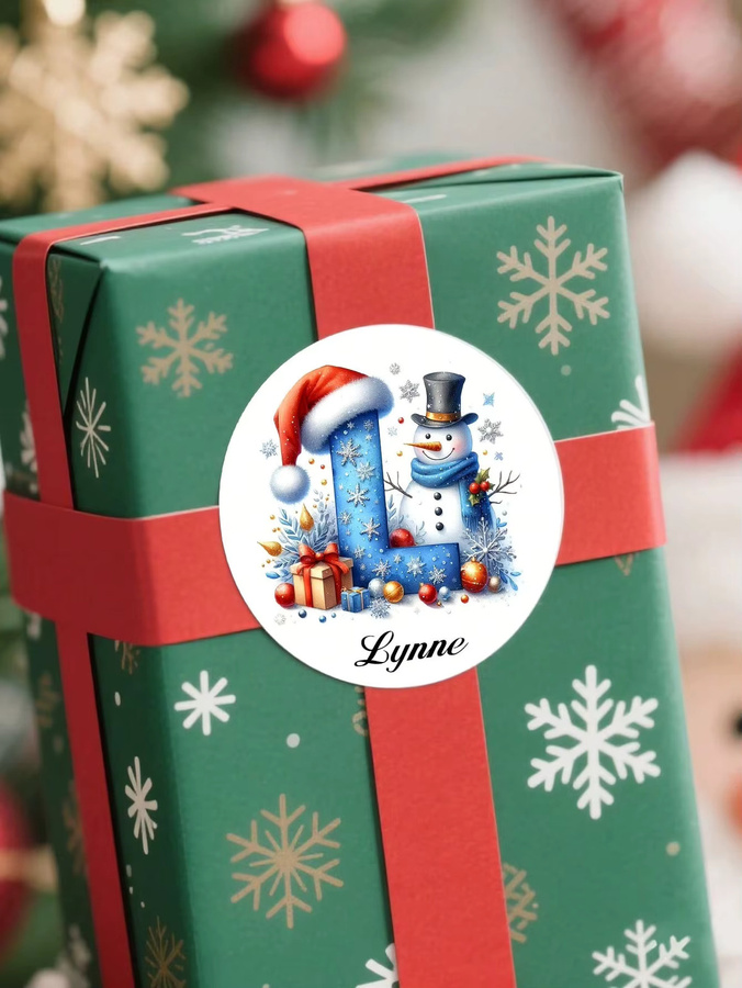 Personalisierte Weihnachtsaufkleber mit Schneemann-Motiv, runde Namensschilder für Kinder und Familie, bunt, Papier - Bild 4