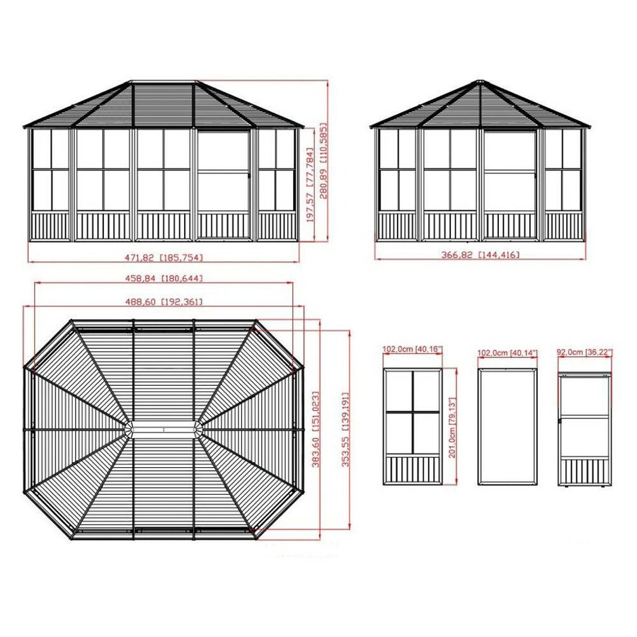 Sojag Kaltwintergarten Charleston Aluminium Pavillon Anthrazit B/H/T: 472 x 281 x 367 cm mit Moskitonetz und PVC-Folien-Fenstern - Bild 4