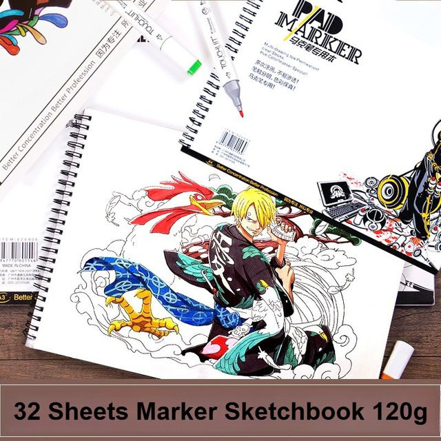 Emenne Markerpapier Skizzenbuch mit 32 Blatt, 120 g, Farbe: Weiß - Bild 1
