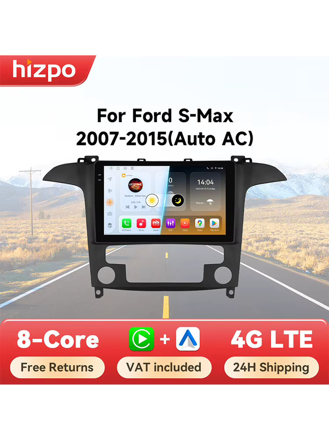 Hizpo 2DIN Android Auto Radio für Ford S-Max 2007 - 2015 mit 9 Zoll Display, Carplay, 4G, GPS und Multimedia-Funktionen in Schwarz - Bild 1
