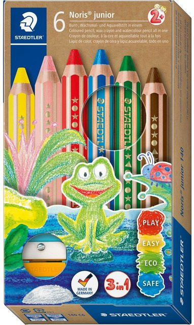 Staedtler Noris junior 3 in 1 Buntstifte im Kartonetui mit Spitzer, 6 sortierte Farben - Bild 1