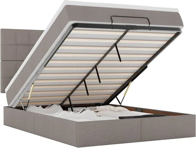 vidaXL Ottoman-Bett mit Matratze, LED-Unterbettbeleuchtung und USB-Ladeanschluss, Taupe, B/T: 140 x 190 cm - Bild 1