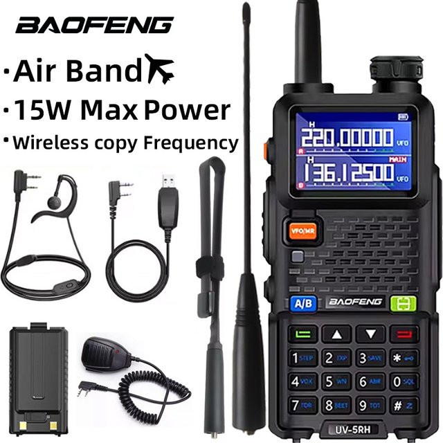 Baofeng UV-5RH Walkie-Talkie Sechs-Band-Transceiver mit Ein-Klick-Frequenzkopierer, 999 Kanäle, USB-C, Schwarz - Bild 1