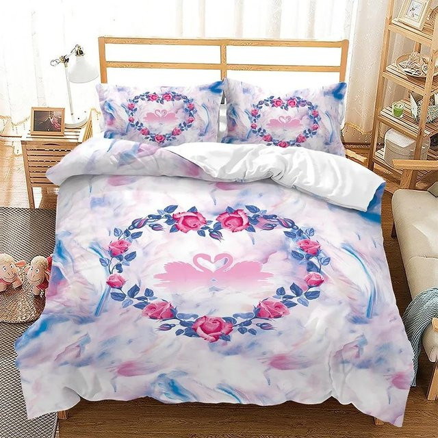 Personalisiertes Bettwäsche-Set Lodestar in Pink mit Bettbezug und Kissenbezügen, 3-teiliges Microfaser-Set für Liebhaber, B/H: 140 x 200 cm - Bild 1