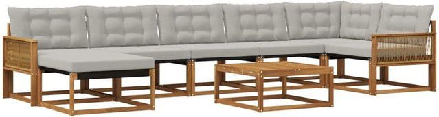 vidaXL Outdoor-Sofagarnitur L-Form aus Akazienholz mit 8 Kissen in Braun und Hellgrau - Bild 1