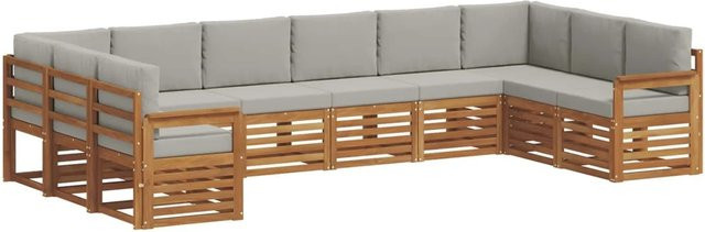 vidaXL Sofagarnitur 10-teilig aus Massivholz Akazie in Natur und Hellgrau mit Sitz- und Rückenkissen im L-Shape Design - Bild 1