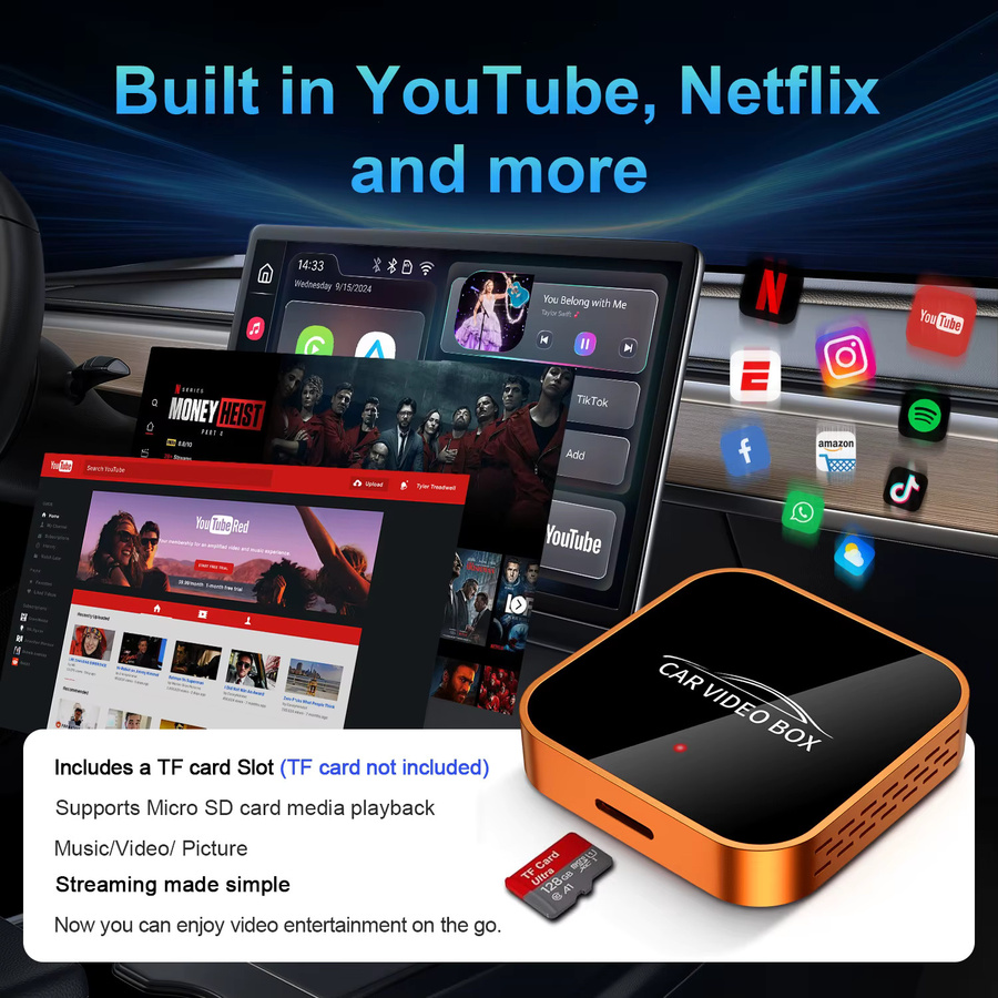 WOOBOOBOX CarPlay Video Box Adapter für kabelloses CarPlay und Android Auto mit YouTube und Netflix für VW, Benz und Ford - Bild 2