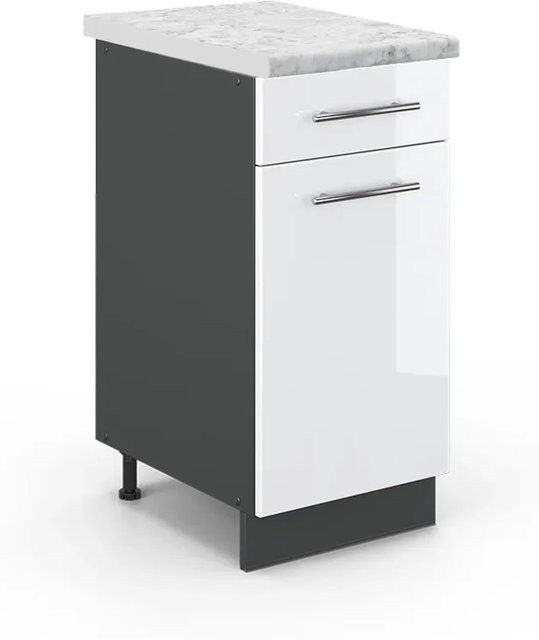Vicco Küchenunterschrank Fame-Line Weiß Hochglanz Anthrazit B: 40 cm, H: 82 cm, T: 60 cm - Bild 1