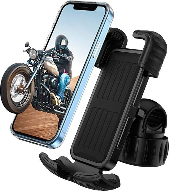 RaiKni Motorrad-Handyhalterung mit kabelloser Ladefunktion in Schwarz, stoßfeste Navigationshalterung für Smartphones, Elektrofahrzeuge und Fahrräder - Bild 1