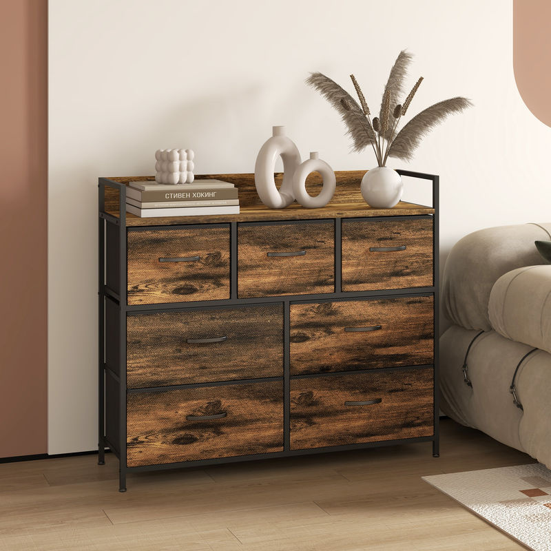 HOMCOM Kommode in Braun mit 7 Stoffschubladen aus MDF im industriellen Stil - Bild 2