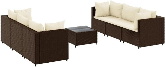 vidaXL 7-tlg Garten-Lounge-Set aus Poly Rattan in Braun mit Kissen und Couchtisch in L-Form - Bild 1