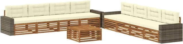 vidaXL Outdoor-Sofagarnitur aus Akazienholz mit 9-teiligem Set und Kissen in Braun und Beige - Bild 1