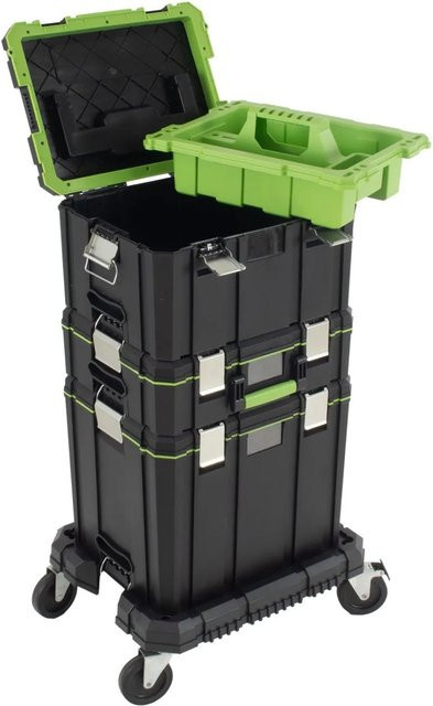 TRUTZHOLM Profi Stapelboxen Set mit 3 Boxen und Rollbrett in Schwarz, B/T/H: 53 x 43 x 96 cm, 53 x 43 x 8 cm - Bild 1
