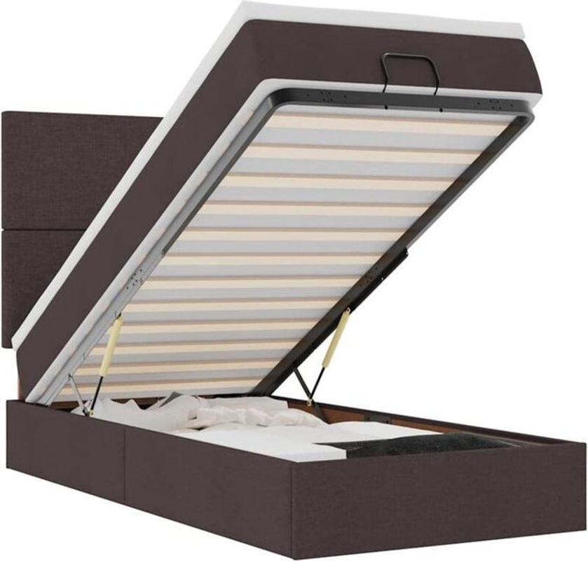 vidaxl Ottoman Polsterbett mit Matratze aus Stoff in Braun, B/T/H: 100 x 200 x 128 cm - Bild 1
