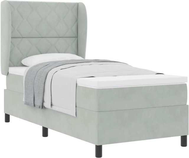 vidaXL Boxspringbett mit Matratze und Taschenfederkern in Hellgrau, B/T/H: 90 x 190 x 140 cm - Bild 1