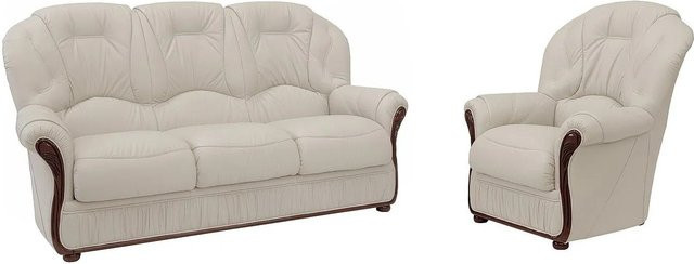 Vente-unique Couchgarnitur Daphne aus Büffelleder in Elfenbein mit 3-Sitzer und Sessel, Breite: 183 cm, Tiefe: 83 cm - Bild 1