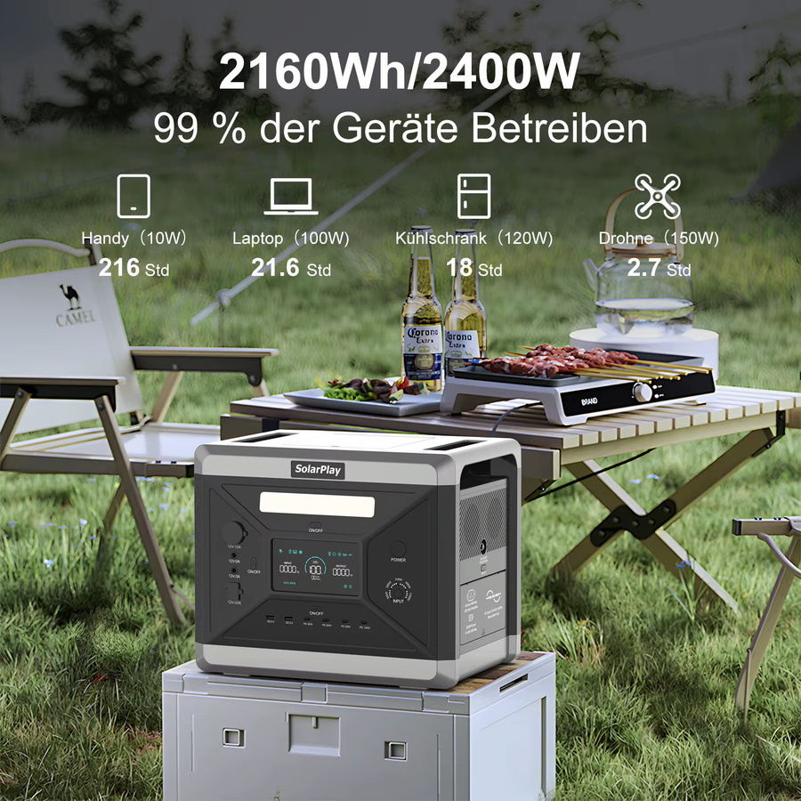 SOLARPLAY Tragbares Kraftwerk mit 2160Wh LiFePO4-Batterie und 2400W Leistung in Grau - Bild 2