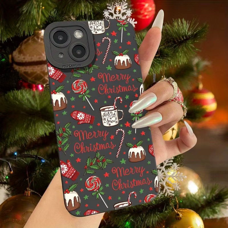 Handyhülle mit Weihnachten Süßigkeiten Muster aus TPU Frosted Anti-Drop für Apple iPhone 17 16 15 14 13 12 11 Pro Max Plus Mini XS XR X in Schwarz und Mehrfarbig - Bild 2