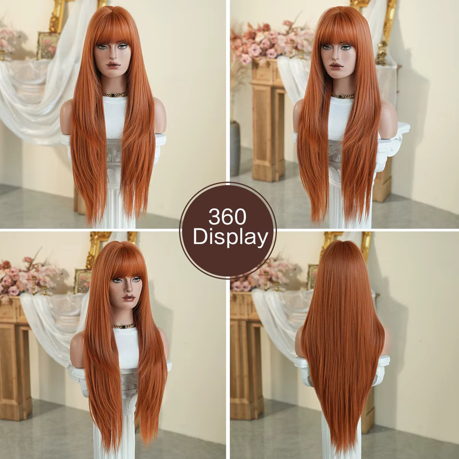 NAMM Perücke, orange, lang, gerade, mit Pony, Damen - Bild 3