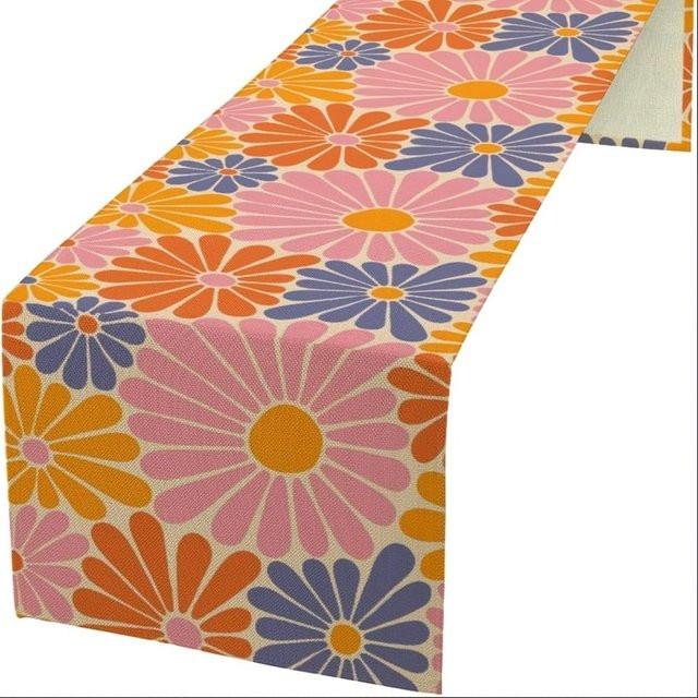 JMG Household Supplies Tischläufer Hippie Boho Retro Design mit Blumenmuster in Beige, Orange, Pink und Blau, Breite: 150 cm, Tiefe: 33 cm - Bild 1
