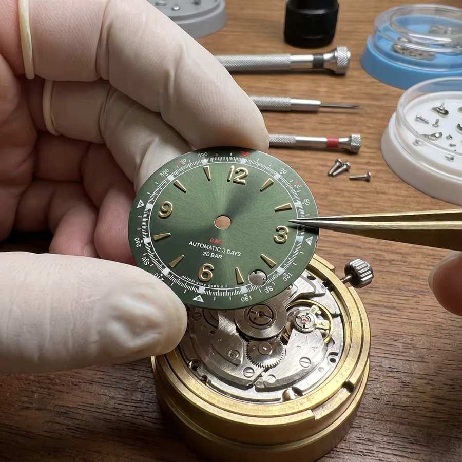FancyWrist Zifferblatt, Vintage, olivgrün, 28,5 mm, Edelstahl - Bild 2