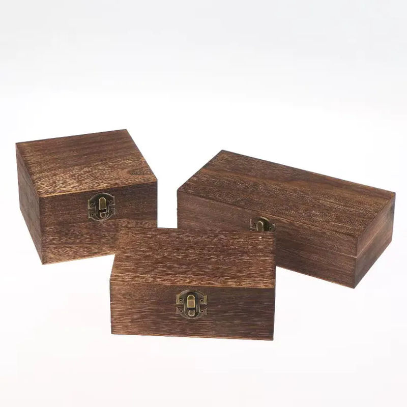 Velishy Vintage Holzkiste mit Deckel und Scharnier, quadratische Aufbewahrungsbox aus Holz für Schmuck und Bastelarbeiten - Bild 6