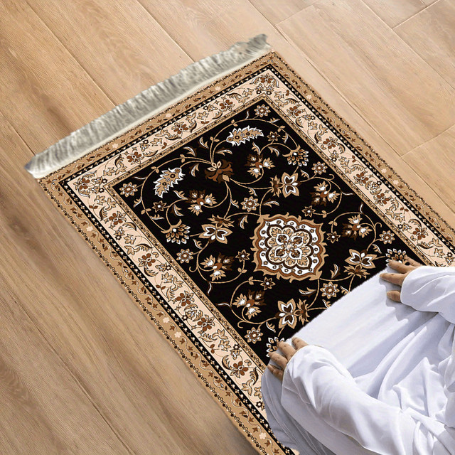 VIKAMA Gebetsteppich mit orientalischem Muster und Quasten in Schwarz, faltbare muslimische Gebetsmatte für Innen- und Außenbereich - Bild 1