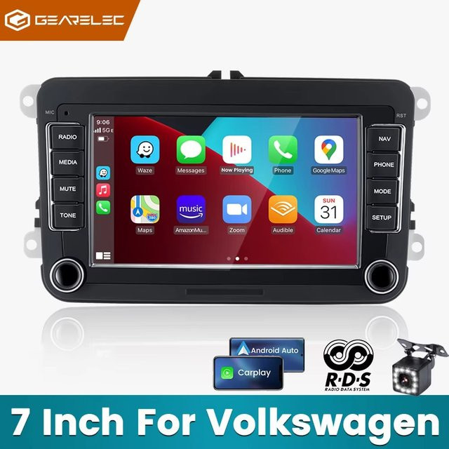 Gearelec 2 DIN Android Autoradio Multimedia-Player mit GPS und WiFi sowie Carplay für VW Volkswagen Skoda Octavia Golf 5 6 Touran Passat B6 Polo Jetta in Schwarz - Bild 1